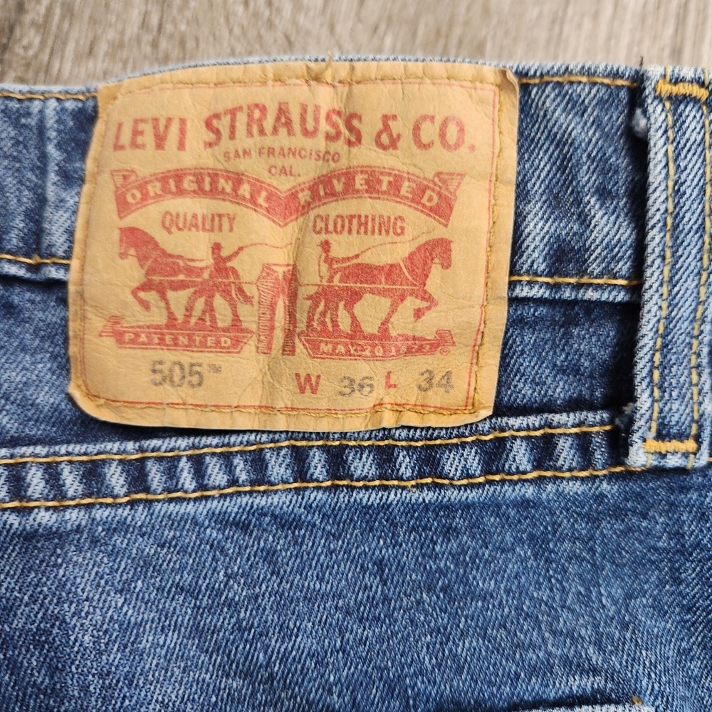 Levis 505 Regular Fit Straight Leg Jeans Mens 36x34 Blue Denim Stretch 505-1625 - Picture 3 of 8